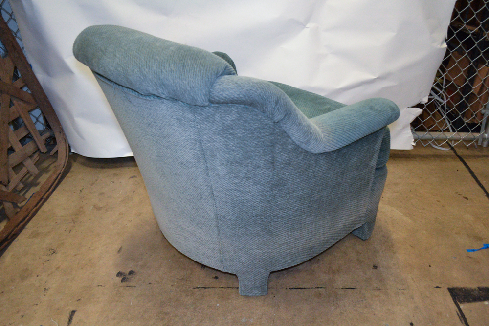 Green Ribbed Velour Chair and Ottoman