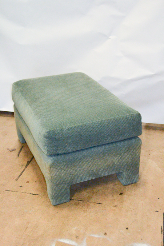 Green Ribbed Velour Chair and Ottoman