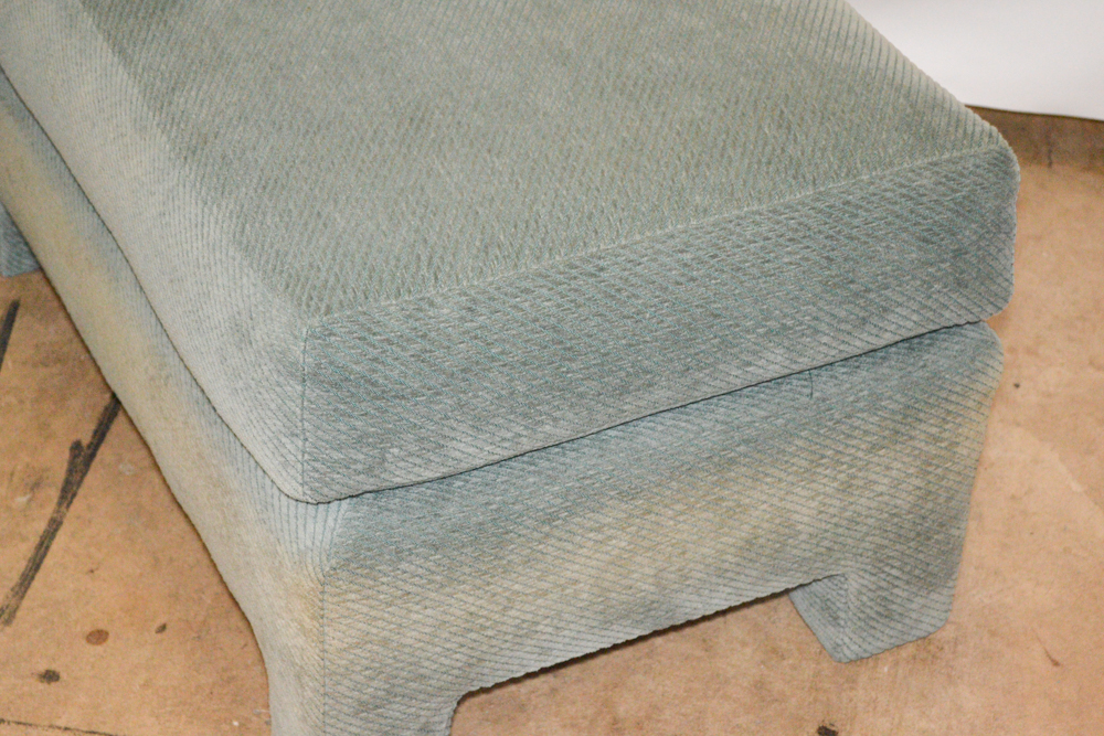 Green Ribbed Velour Chair and Ottoman