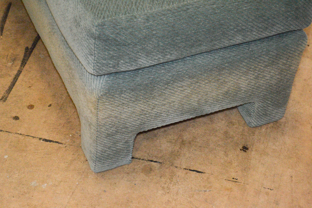 Green Ribbed Velour Chair and Ottoman