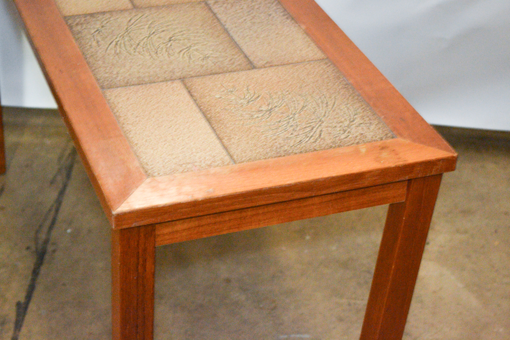 Blonde Wood and Pine Bough Motif Tile Table