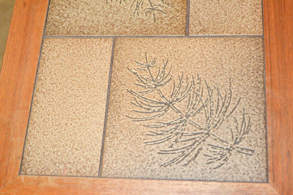 Blonde Wood and Pine Bough Motif Tile Table