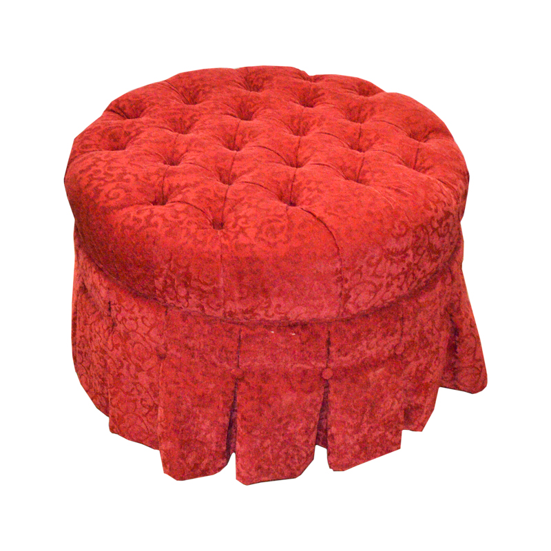 Round Red Tufted Ottoman