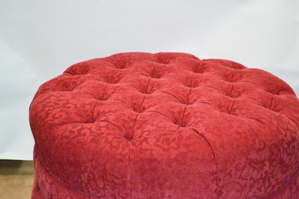 Round Red Tufted Ottoman