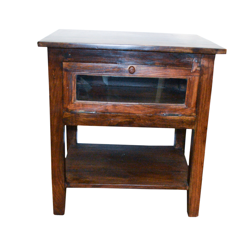 Small Glass and Wood Side Table