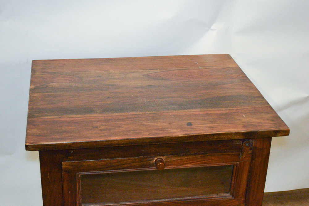 Small Glass and Wood Side Table