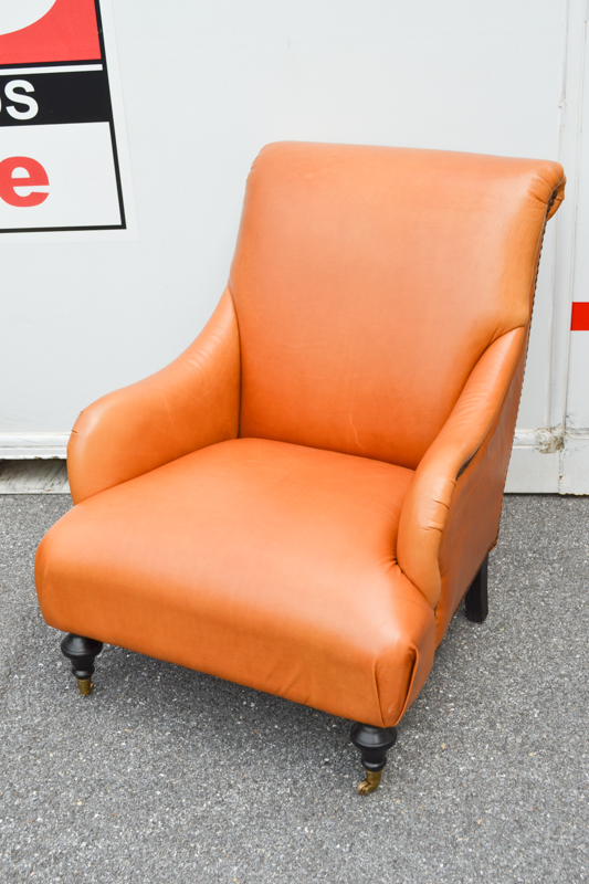 Dark Saffron Leather Armchair and Ottoman