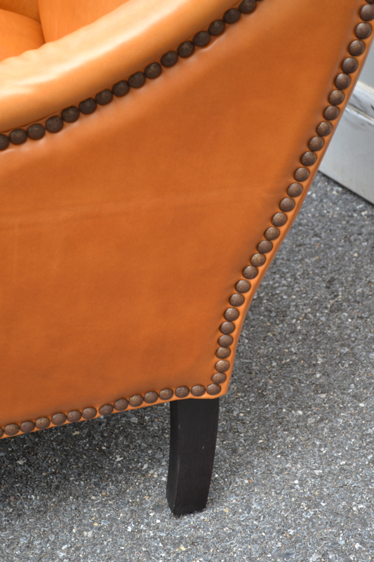 Dark Saffron Leather Armchair and Ottoman