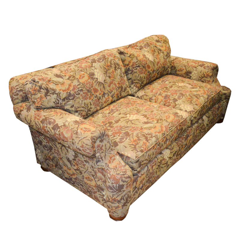 Brown and Green Embroidered Floral Sofa