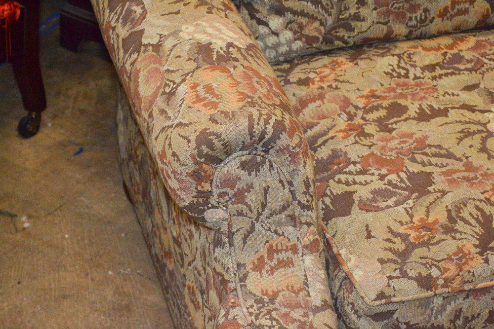 Brown and Green Embroidered Floral Sofa