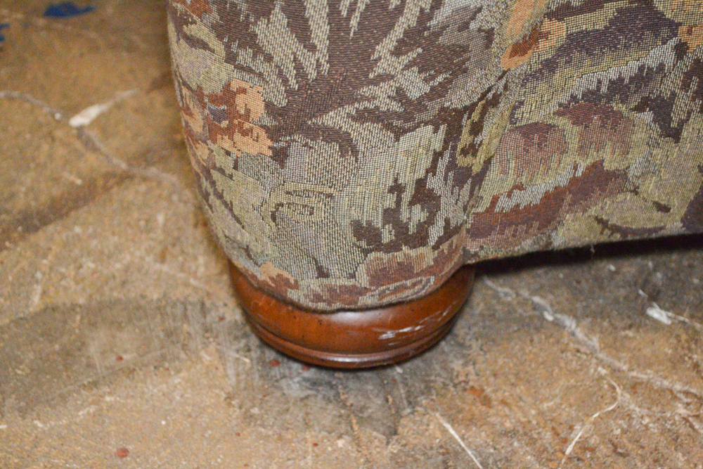 Brown and Green Embroidered Floral Sofa