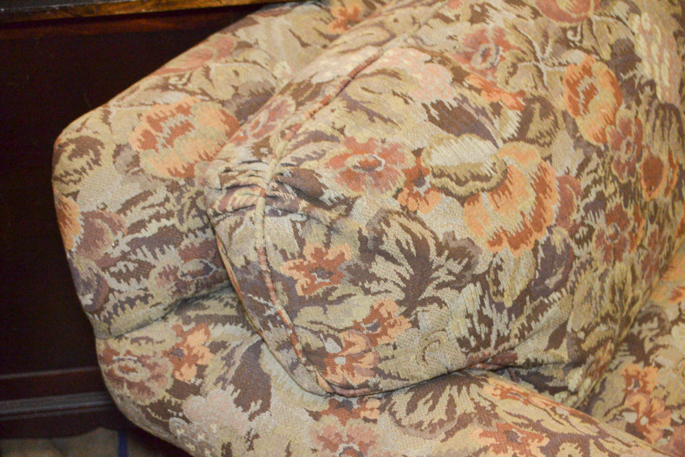 Brown and Green Embroidered Floral Sofa