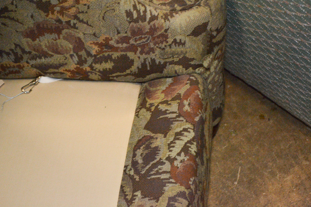 Brown and Green Embroidered Floral Sofa