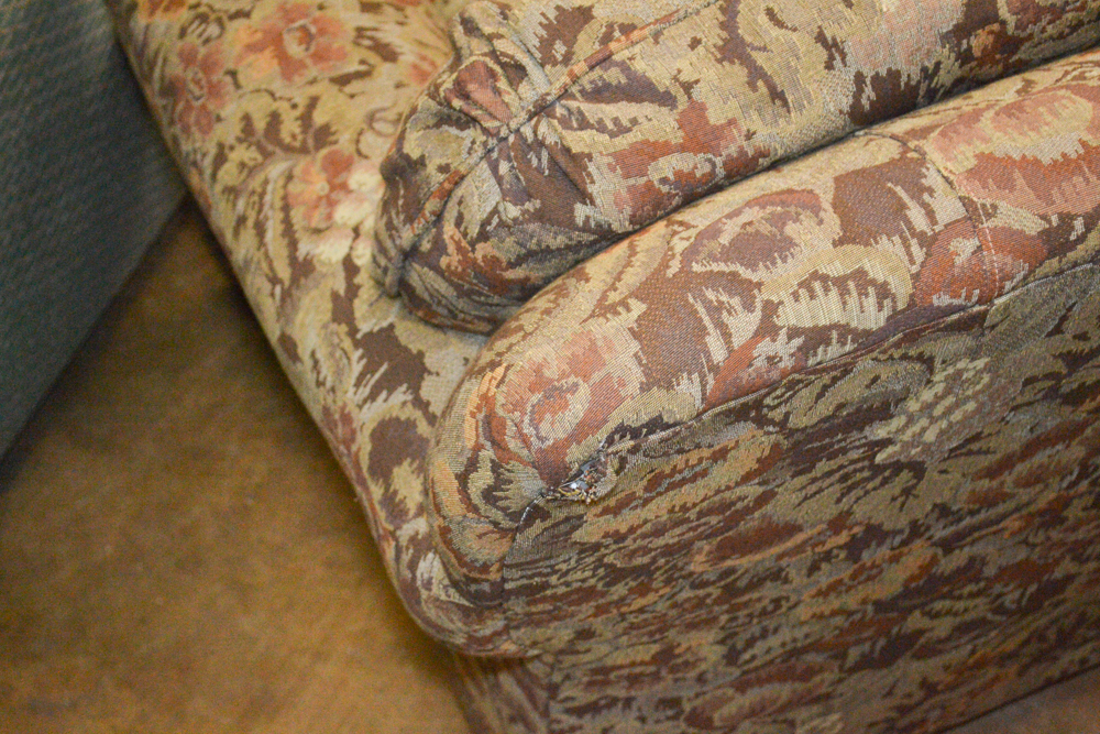 Brown and Green Embroidered Floral Sofa