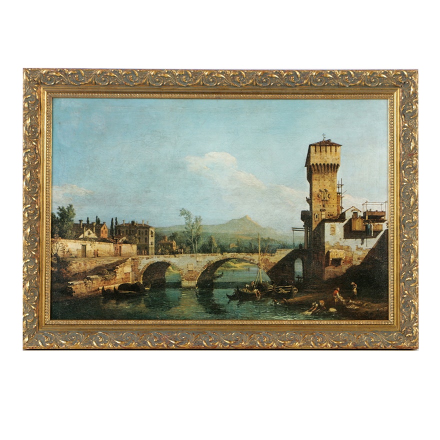 Textured Giclee of Bernardo Bellotto Canal Scene