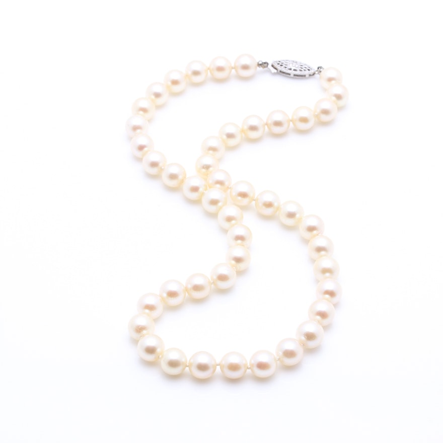 Cultured Pearl Necklace With 14K White Gold Clasp