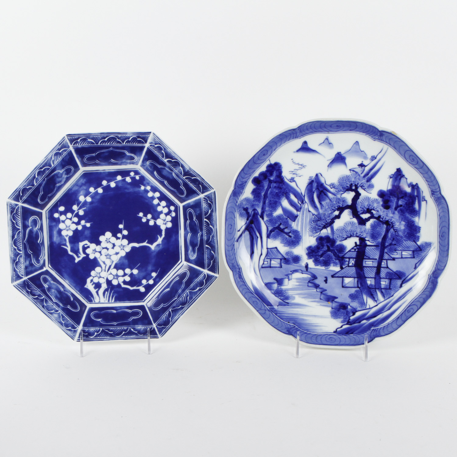 Two Blue and White Ceramic Serving Plates