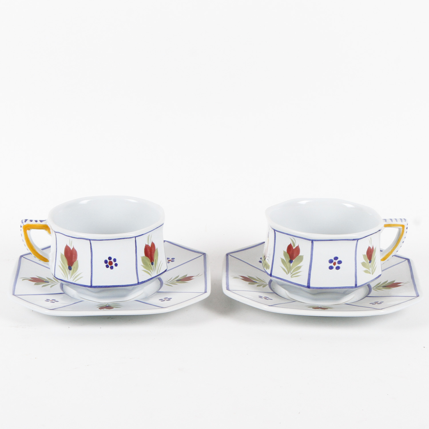 HB Henriot-Quimper Hand-Painted Porcelain Teacups