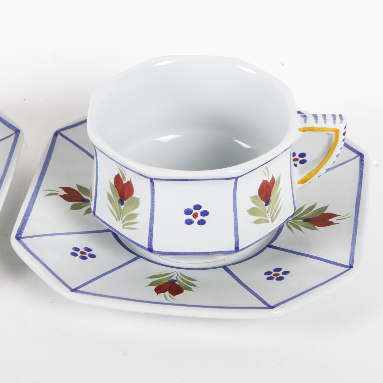 HB Henriot-Quimper Hand-Painted Porcelain Teacups