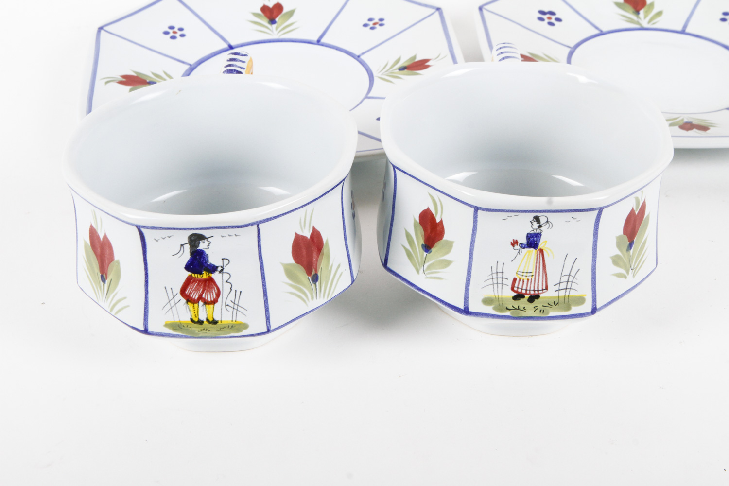 HB Henriot-Quimper Hand-Painted Porcelain Teacups