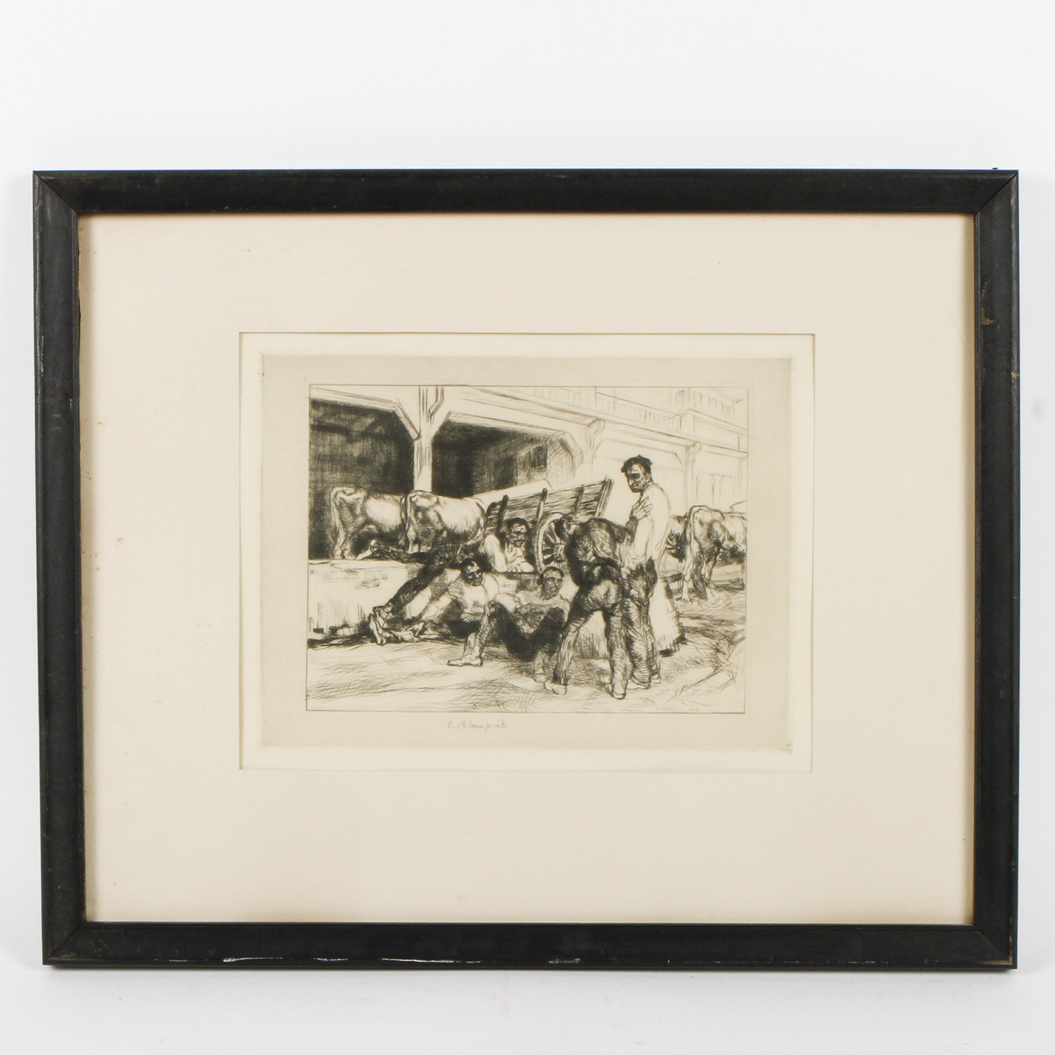 Edmund Blampied Etching "San Sebastian lunch hour"