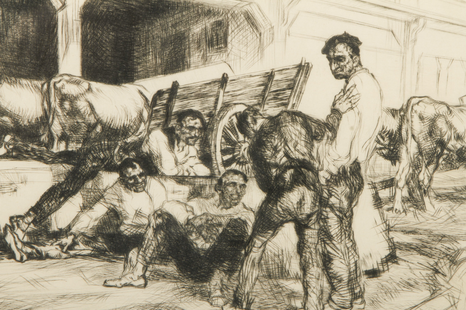 Edmund Blampied Etching "San Sebastian lunch hour"