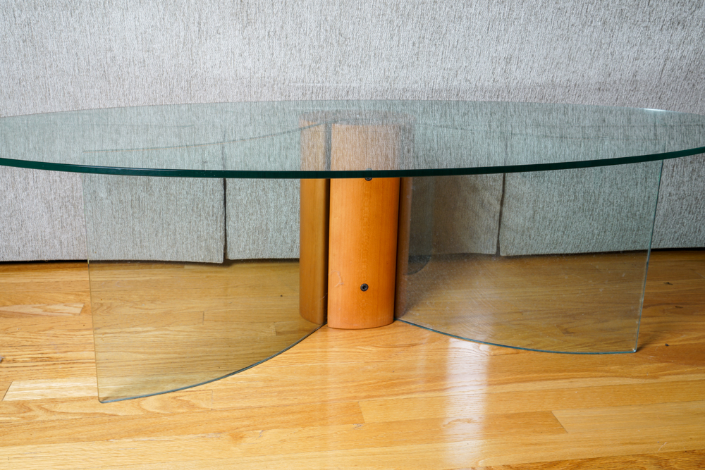 Danish Modern Style Oval Glass Cocktail Table