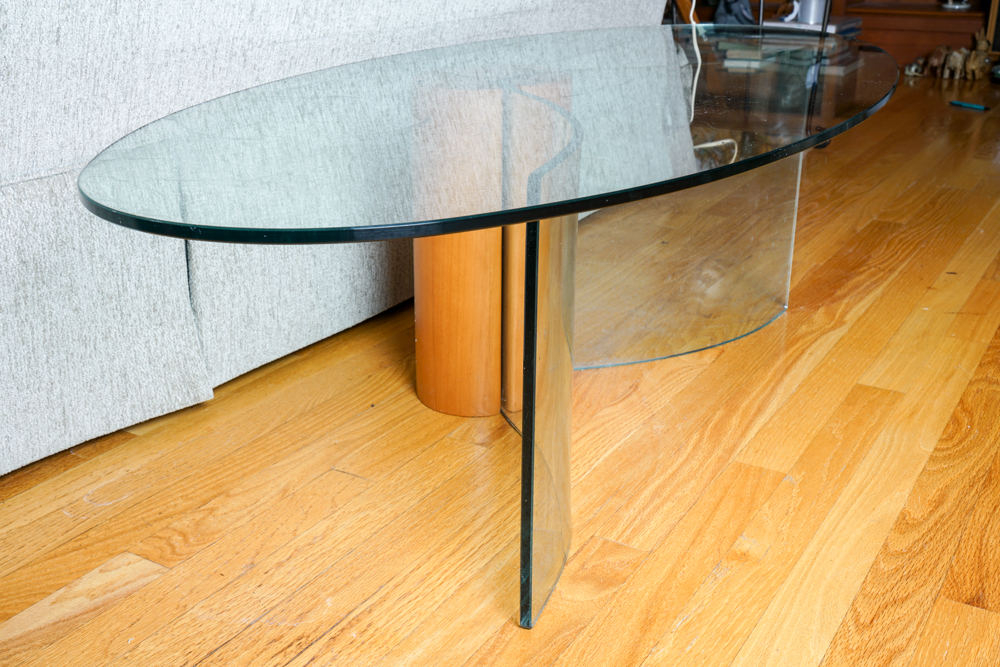 Danish Modern Style Oval Glass Cocktail Table