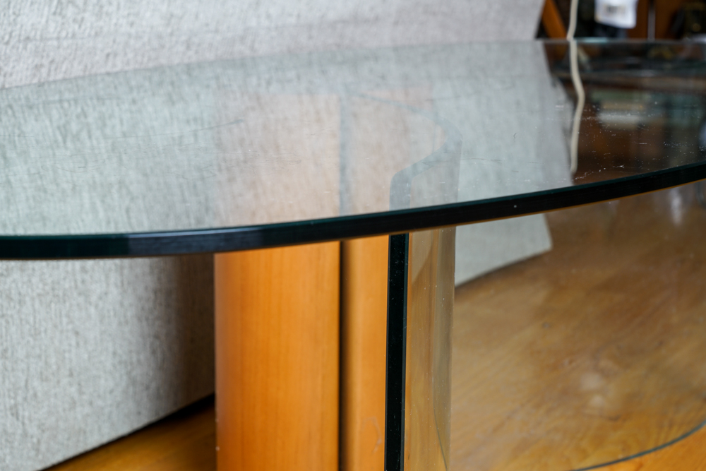 Danish Modern Style Oval Glass Cocktail Table