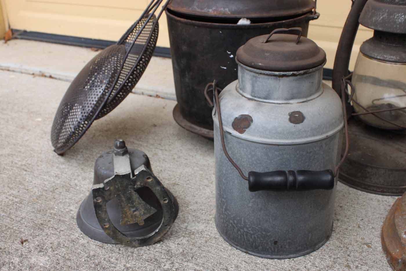 Vintage Metalware Including Lantern and Cast Iron Dutch Oven