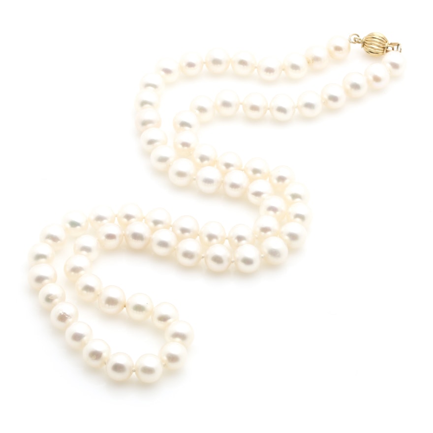 14K Yellow Gold Cultured Pearl Necklace