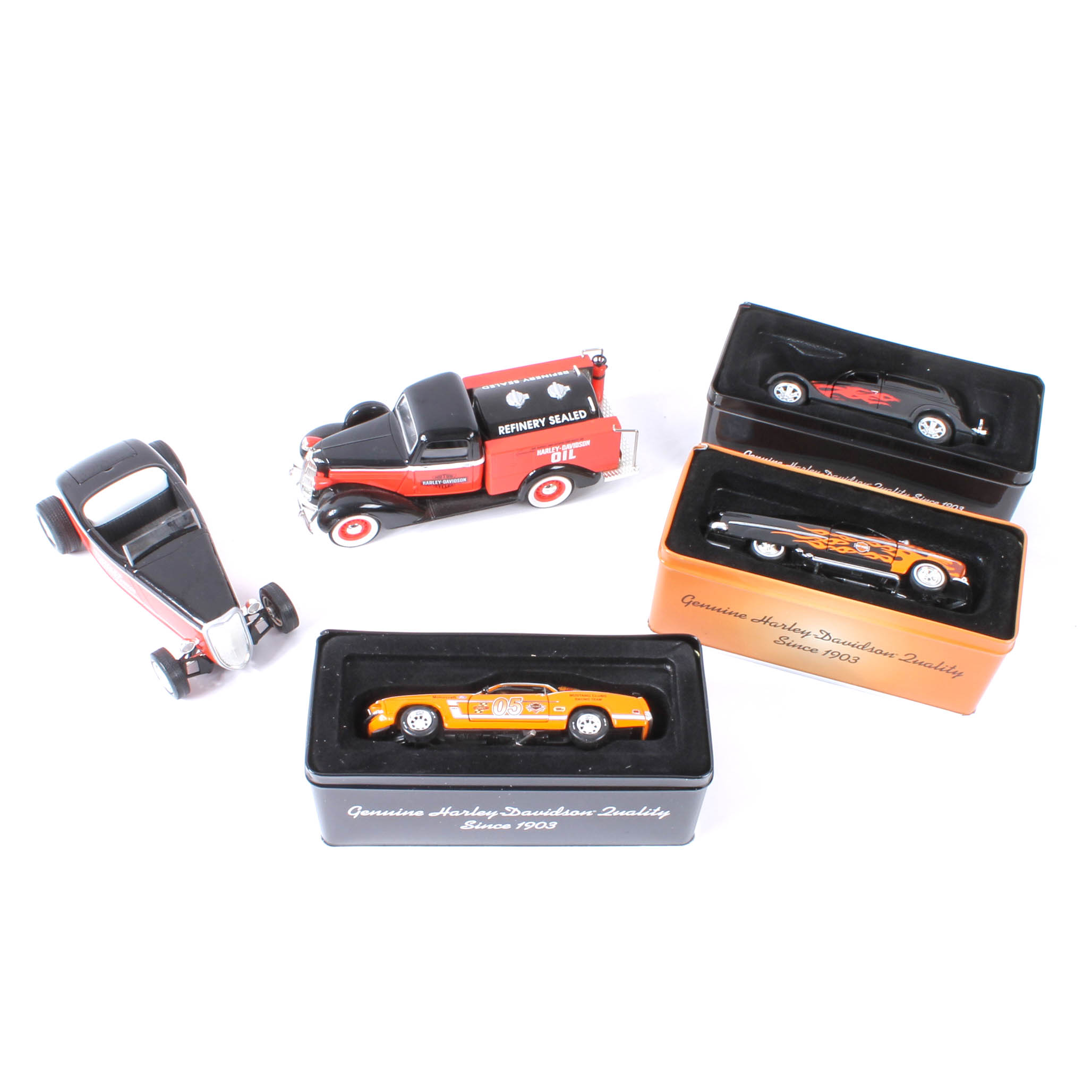 Five Harley-Davidson Model Replica Cars