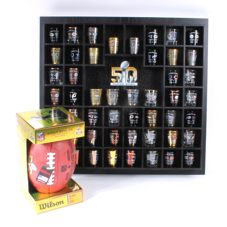 "Super Bowl 50" Shot Glass Collection and Limited Edition Football