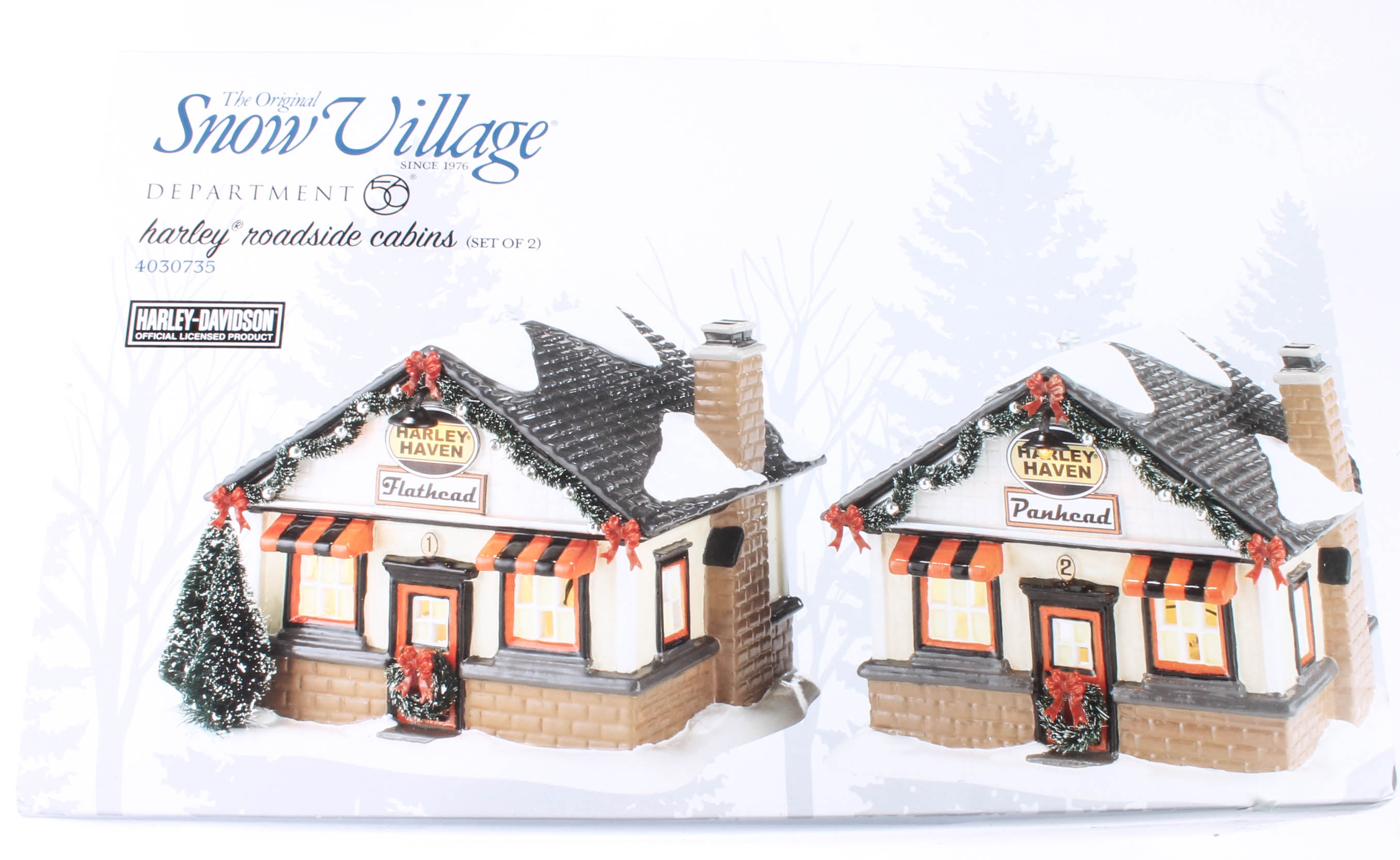 Collection of Harley-Davidson Departent 56 "Snow Village" figurines