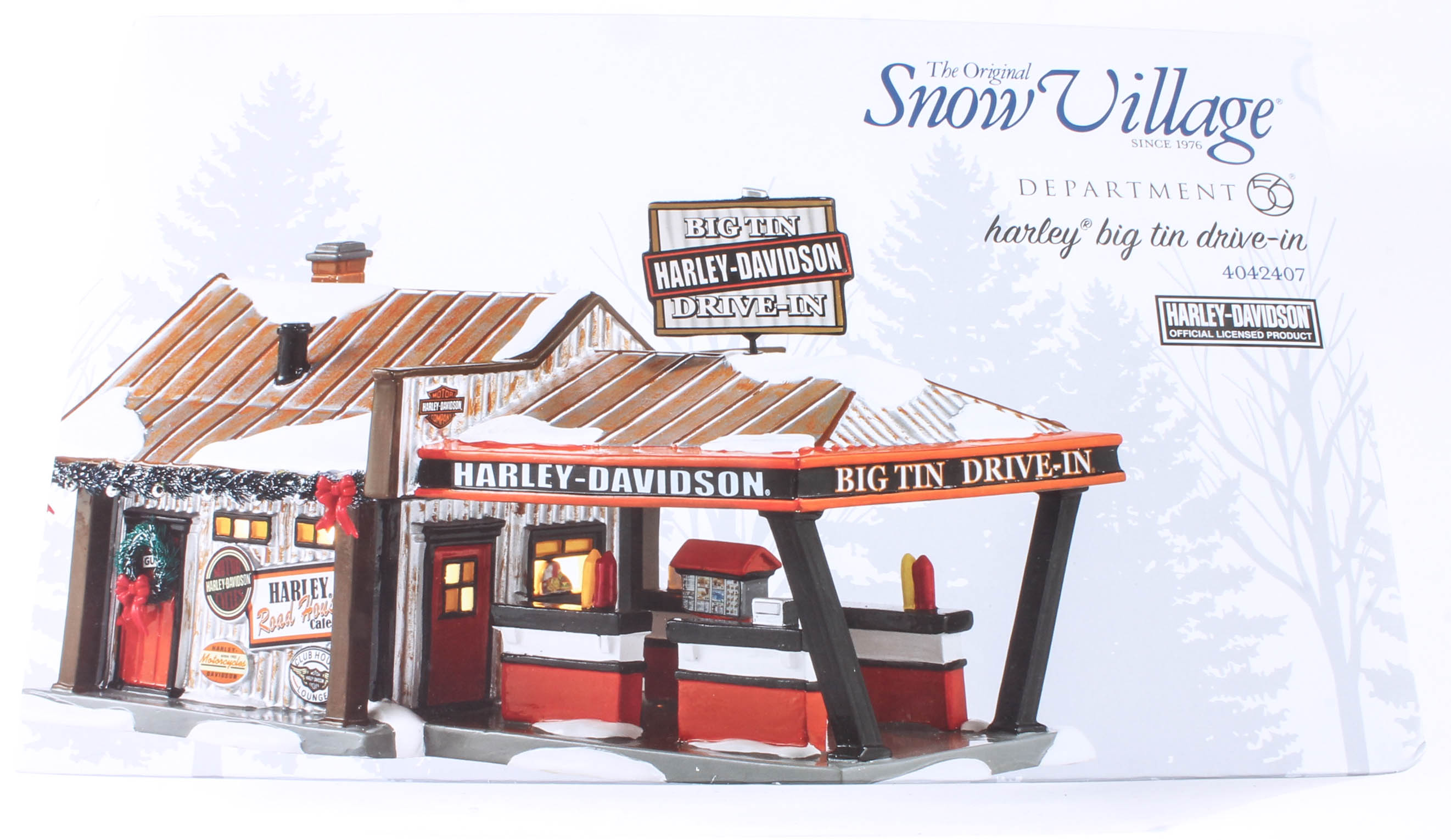 Collection of Harley-Davidson Departent 56 "Snow Village" figurines