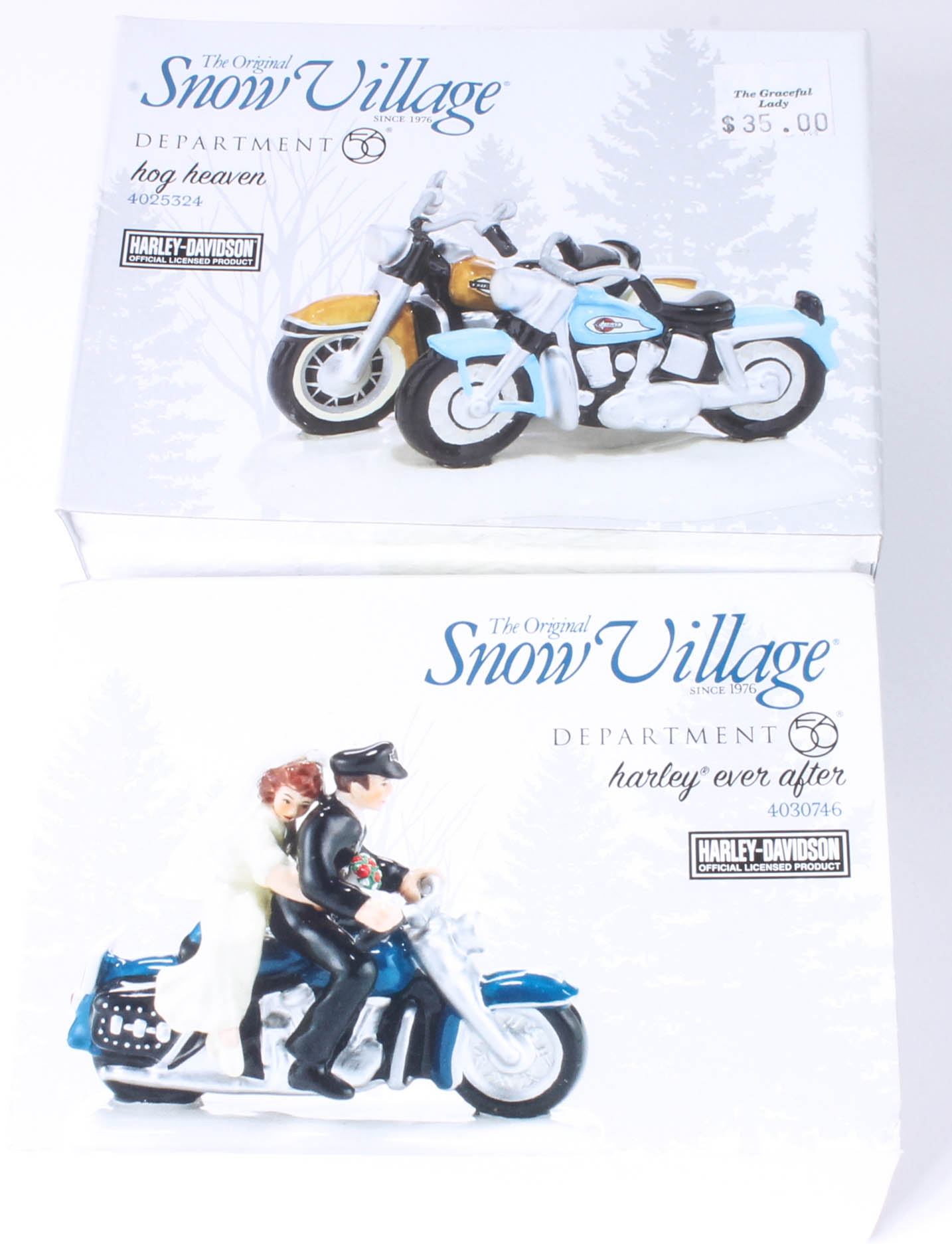 Collection of Harley-Davidson Departent 56 "Snow Village" figurines