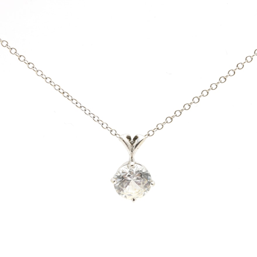 14K and 10K White Gold Rolo Chain Necklace and White Spinel Pendant