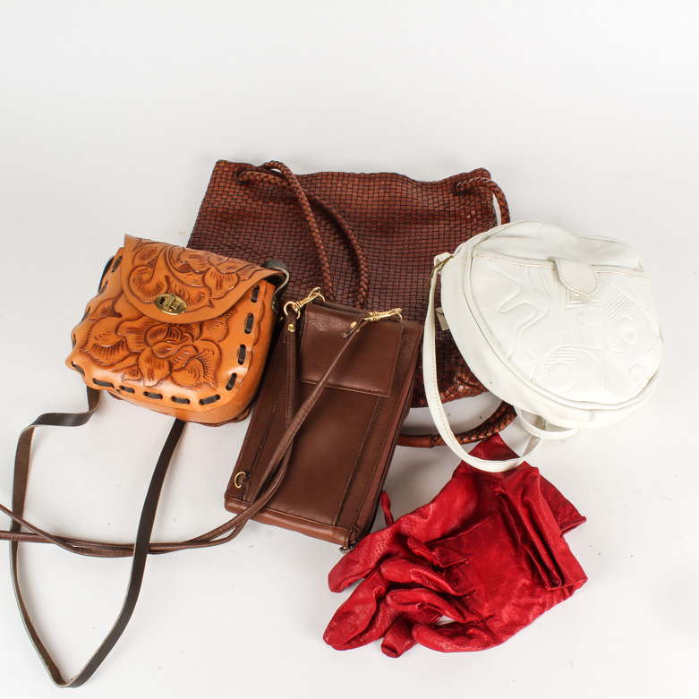 Assorted Leather Bags and Gloves