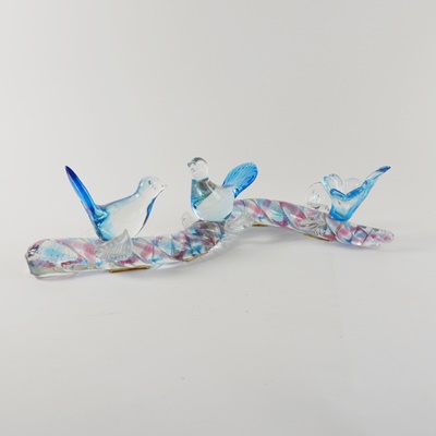 Blown Art Glass Blue Birds on Eel