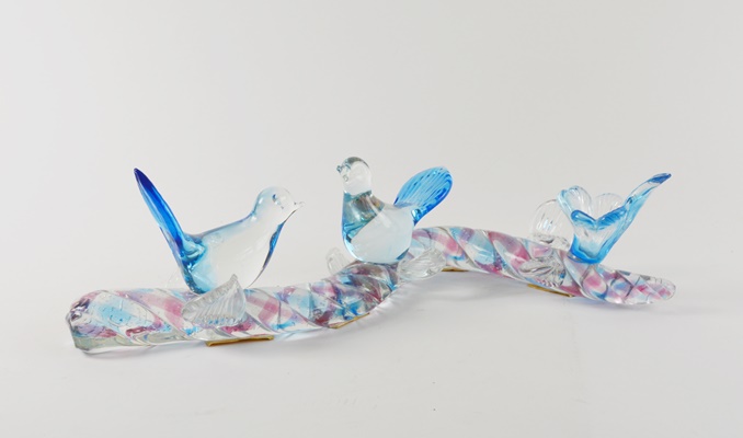 Blown Art Glass Blue Birds on Eel