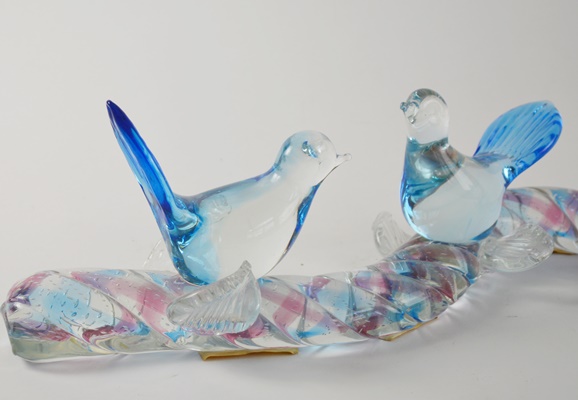 Blown Art Glass Blue Birds on Eel