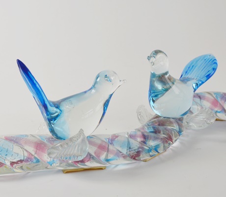 Blown Art Glass Blue Birds on Eel