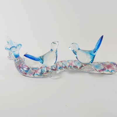 Blown Art Glass Blue Birds on Eel