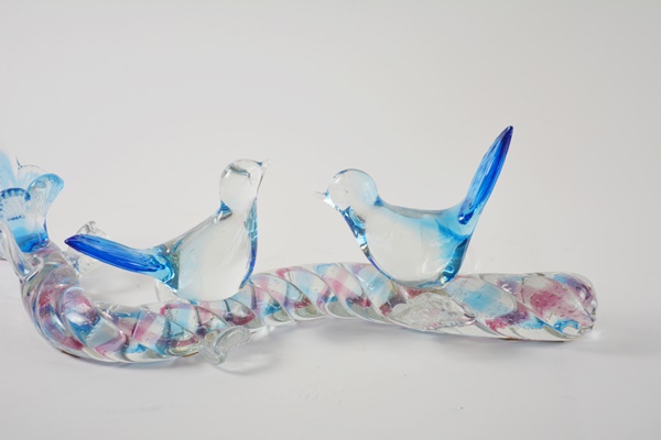 Blown Art Glass Blue Birds on Eel