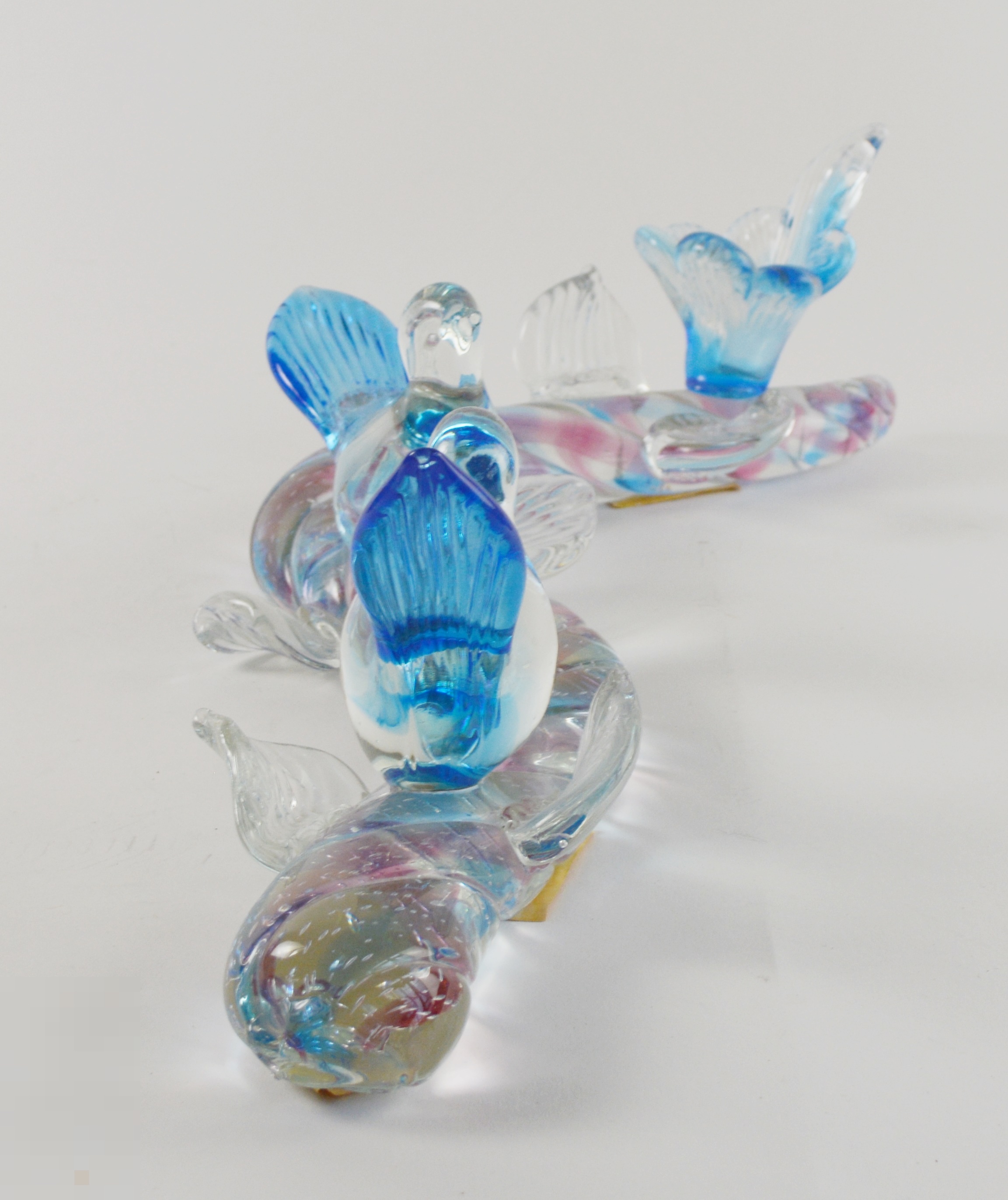 Blown Art Glass Blue Birds on Eel