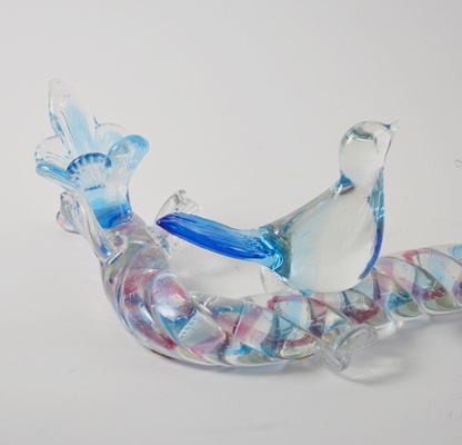 Blown Art Glass Blue Birds on Eel