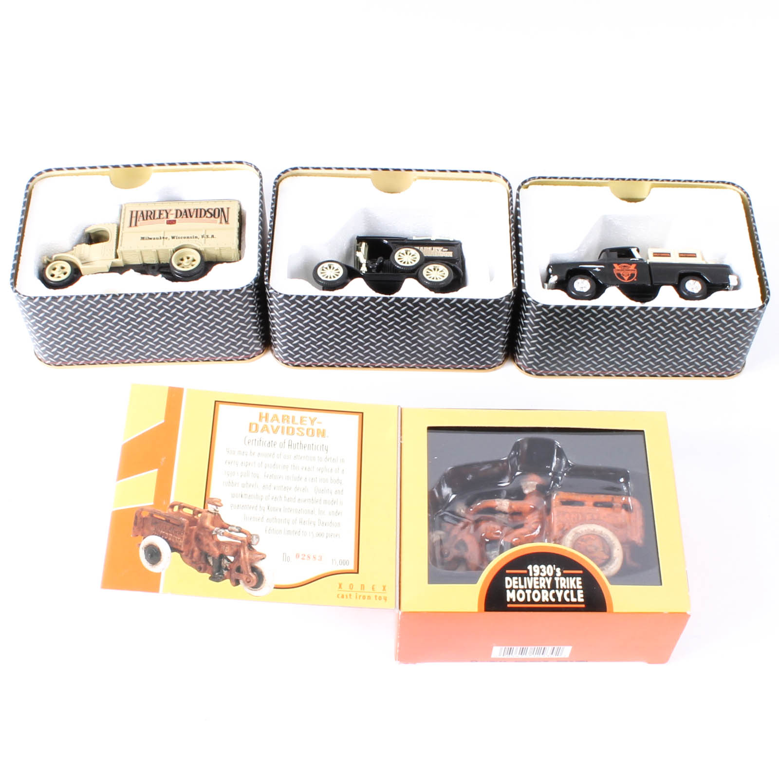 Four Harley-Davidson Die-Cast Collectible Model Vehicles