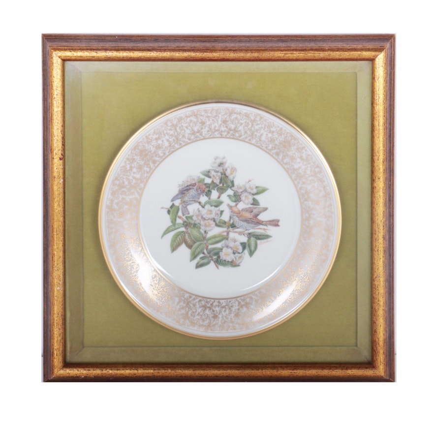 Framed Boehm Porcelain Transferware Plate with Gilt Accents