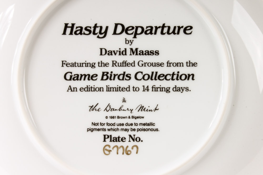 David Maass Danbury Mint Plate Collection "The Game Birds"