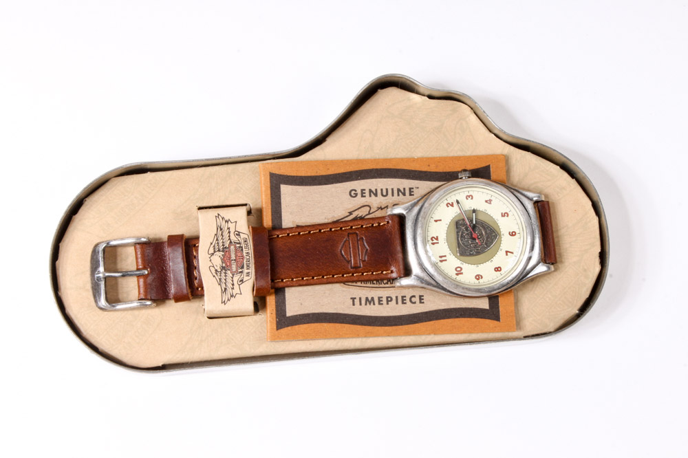 Wooden Harley-Davidson Box with Memorabilia